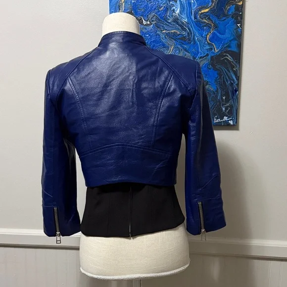 Bebe 100% leather crop Women's Blue Leather Jacket - Picture 8 of 13
